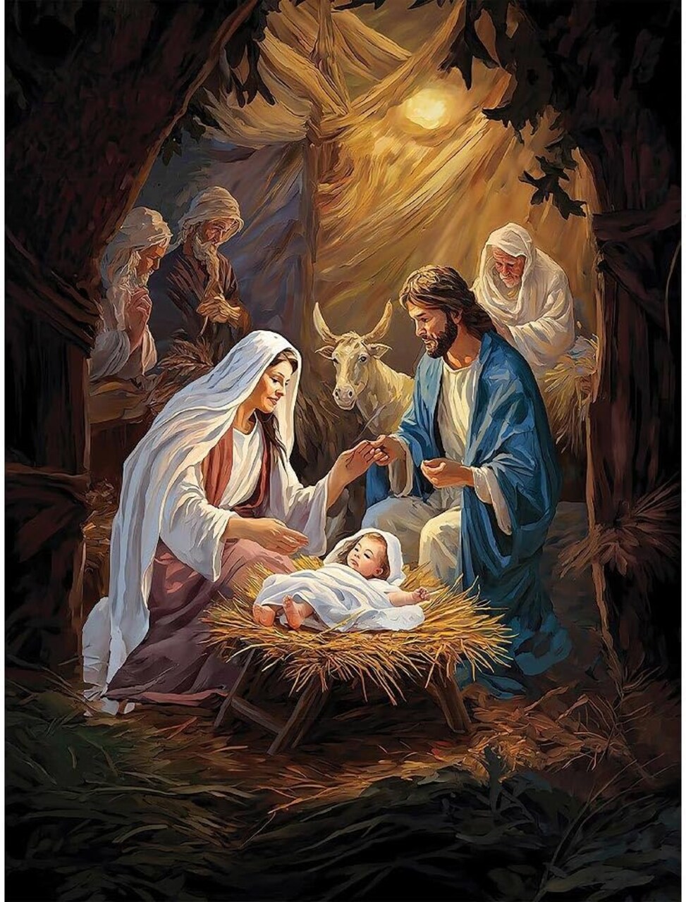 Nativity Scene Paint by Number Kit for Adults Canvas,Christmas Jesus Born Paint by Numbers for Adults Beginners Canvas, Christian Religious Painting by Numbers for Gift Decor - 16x20Inch